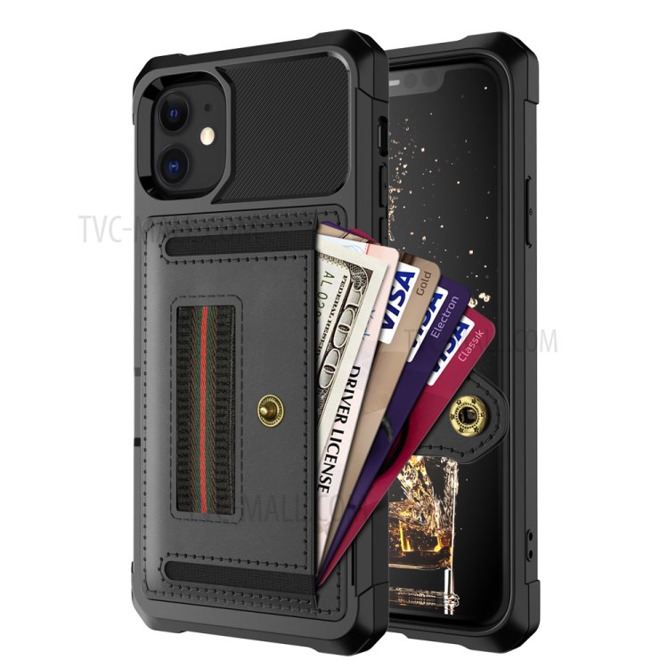 Phone Case with Card Slot and Elastic Finger Ring Strap Protective shell for iPhone 12 Mini - Black-3