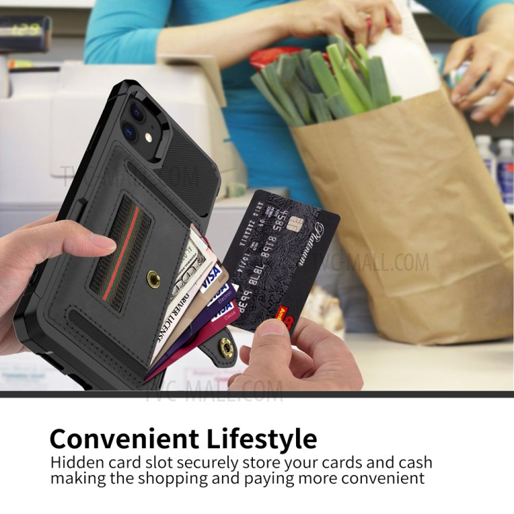 Phone Case with Card Slot and Elastic Finger Ring Strap Protective shell for iPhone 12 Mini - Black-8