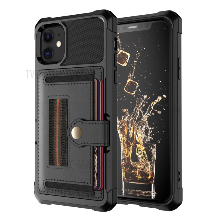 Serie Nylon TPU + Pul Pelegra de Cuero Protectivo Con Ranura Para Tarjetas y Correa Elástica Para Iphone 12/12 Pro - Negro