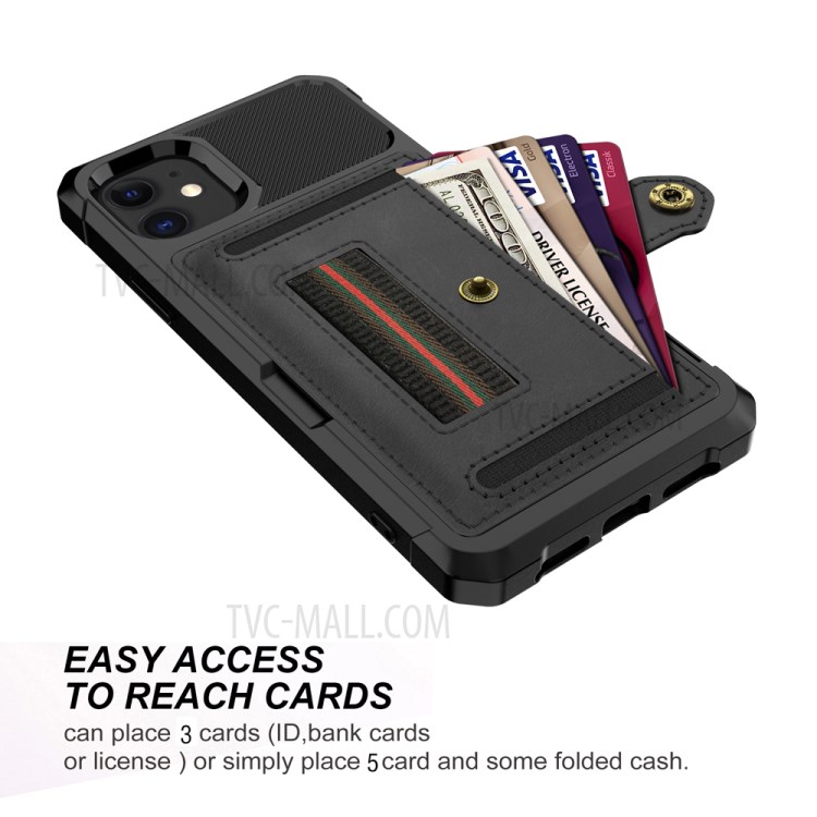 Serie Nylon TPU + Pul Pelegra de Cuero Protectivo Con Ranura Para Tarjetas y Correa Elástica Para Iphone 12/12 Pro - Negro