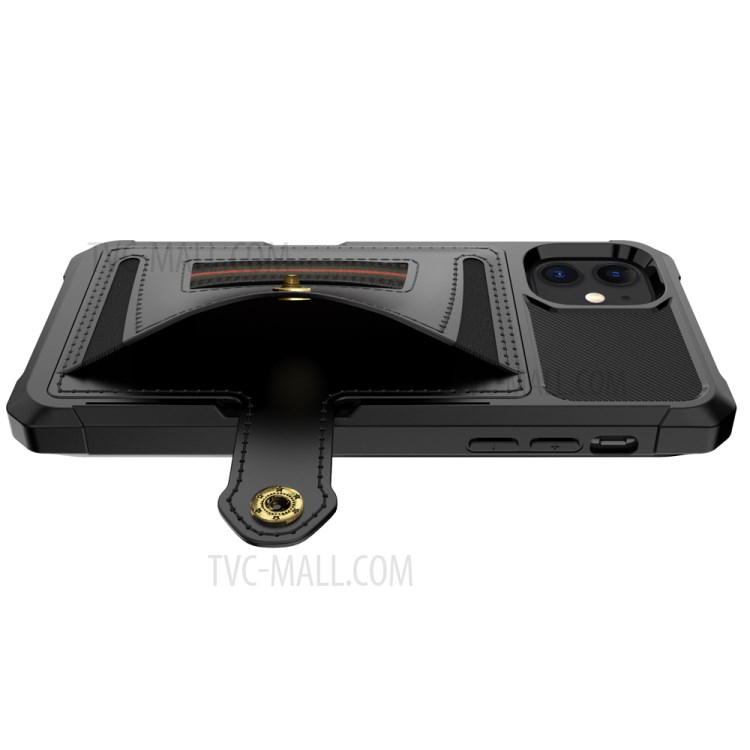 Nylon -serie TPU + PU Leder -phone -schutzhülle Mit Kartensteckplatz Und Gummiband Für Iphone 12/12 Pro - Schwarz