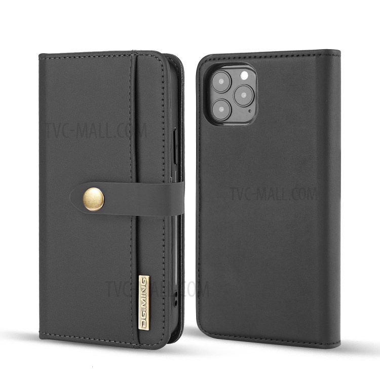 DG.MING for iPhone 12/12 Pro Detachable Split Leather Wallet Case + PC Back Cover - Black-2