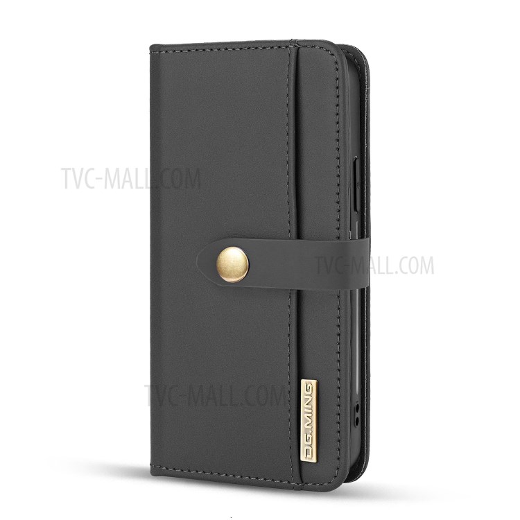 DG.MING for iPhone 12/12 Pro Detachable Split Leather Wallet Case + PC Back Cover - Black-3