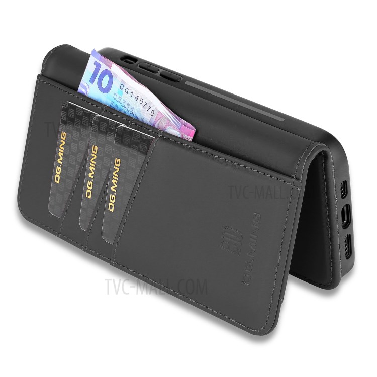 DG.MING for iPhone 12/12 Pro Detachable Split Leather Wallet Case + PC Back Cover - Black-7