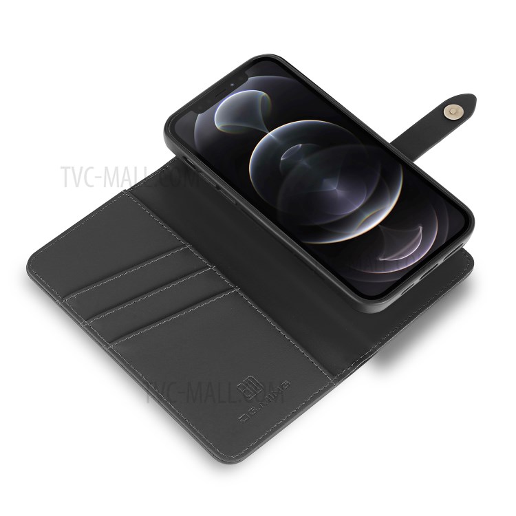 DG.MING for iPhone 12/12 Pro Detachable Split Leather Wallet Case + PC Back Cover - Black-8