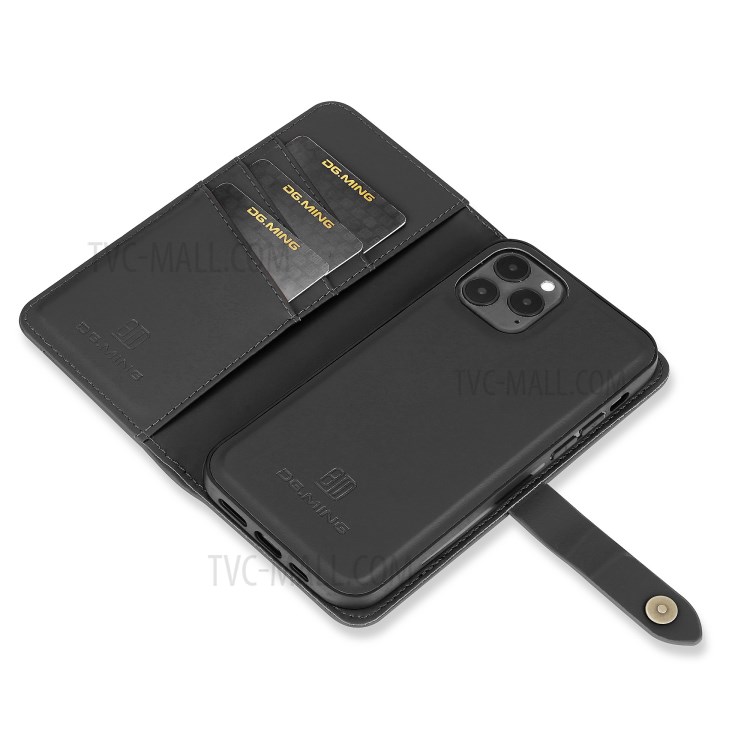 DG.MING for iPhone 12/12 Pro Detachable Split Leather Wallet Case + PC Back Cover - Black-9