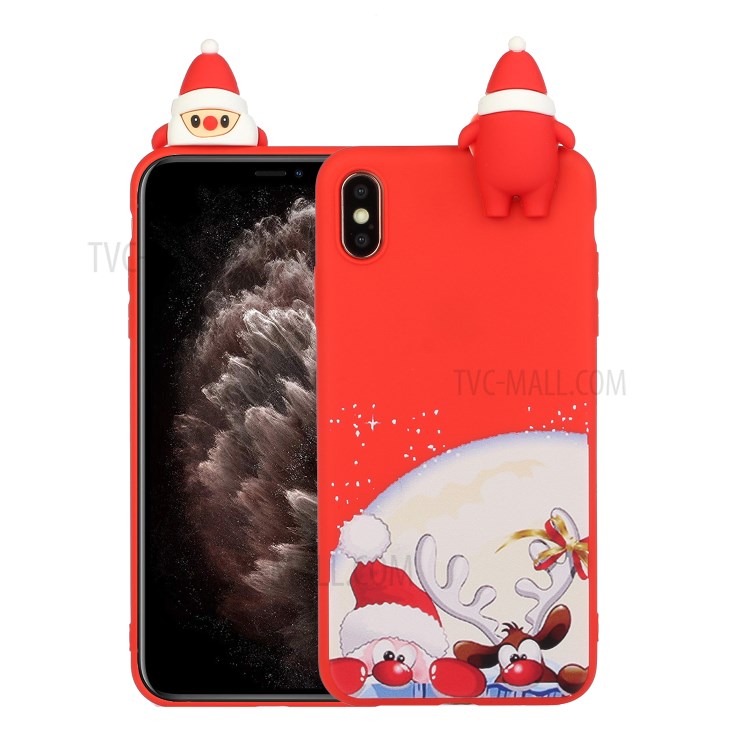 Thème De Noël Theme 3D Decor Pattern Impression TPU Téléphone Coque Coque Pour IPhone X / XS - Nez Rouge Santa Et Moose-1