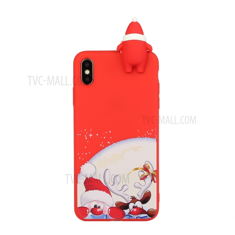 Thème De Noël Theme 3D Decor Pattern Impression TPU Téléphone Coque Coque Pour IPhone X / XS - Nez Rouge Santa Et Moose-2