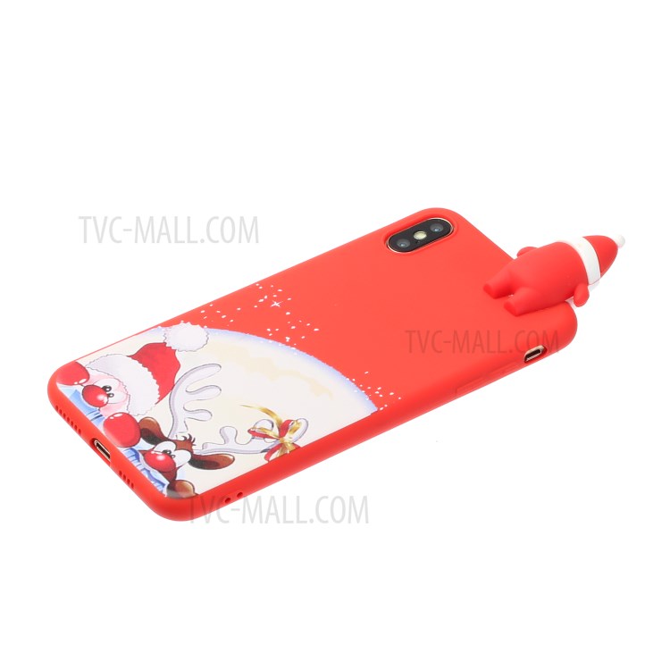 Thème De Noël Theme 3D Decor Pattern Impression TPU Téléphone Coque Coque Pour IPhone X / XS - Nez Rouge Santa Et Moose-4