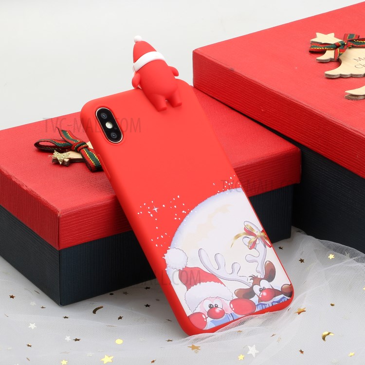 Thème De Noël Theme 3D Decor Pattern Impression TPU Téléphone Coque Coque Pour IPhone X / XS - Nez Rouge Santa Et Moose-5