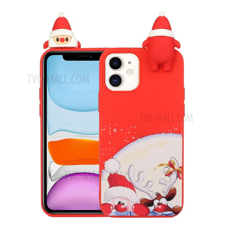 Weihnachtsthema Muster Druck + 3D Puppendekor TPU Telefon Abdeckung Hülle Für Iphone 11 6.1-Zoll - Rote Nase Santa Und Elch 发图-1