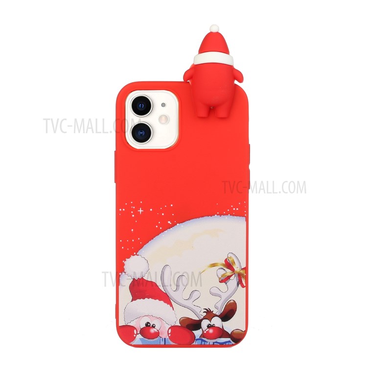 Weihnachtsthema Muster Druck + 3D Puppendekor TPU Telefon Abdeckung Hülle Für Iphone 11 6.1-Zoll - Rote Nase Santa Und Elch 发图-2