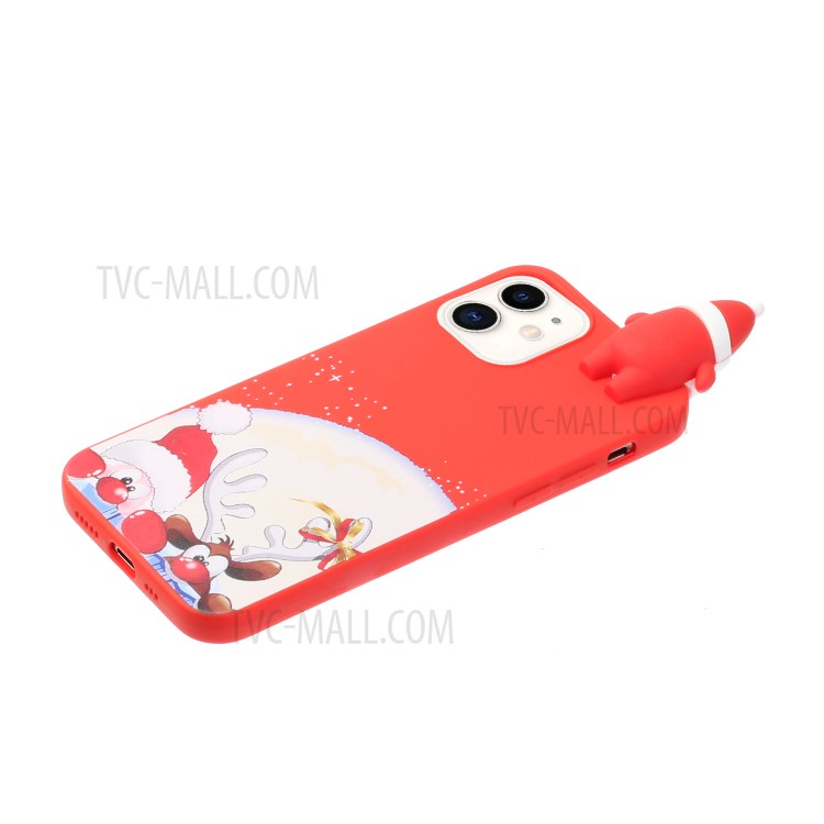 Weihnachtsthema Muster Druck + 3D Puppendekor TPU Telefon Abdeckung Hülle Für Iphone 11 6.1-Zoll - Rote Nase Santa Und Elch 发图-4