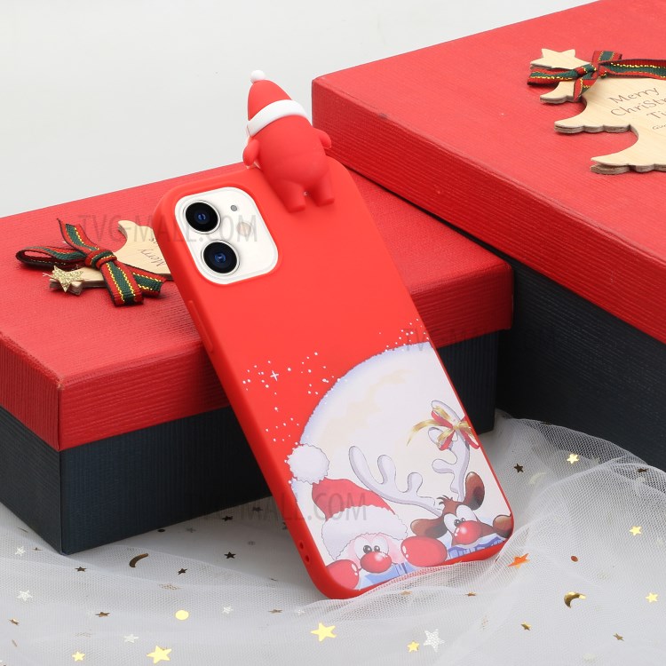 Weihnachtsthema Muster Druck + 3D Puppendekor TPU Telefon Abdeckung Hülle Für Iphone 11 6.1-Zoll - Rote Nase Santa Und Elch 发图-5
