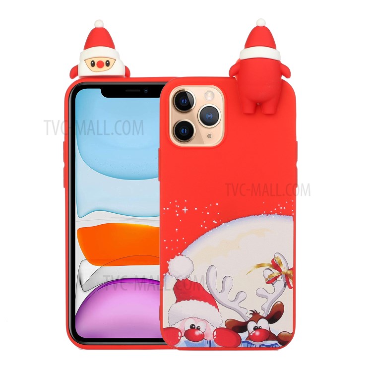 Tema De Navidad Decoración De Muñecas 3D TPU Funda Para Teléfono Para IPhone 11 Pro Max - Nariz Roja Santa Y Alce-1