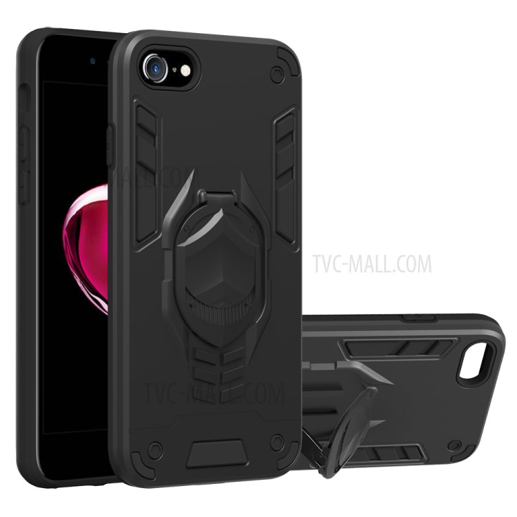 Shock Absorption PC + TPU Dual Layer Phone Cover Case Kickstand for iPhone 7/8/SE (2nd Generation) - Black-1