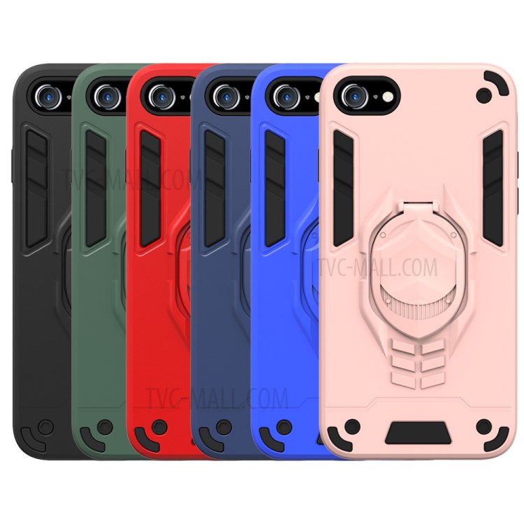 Shock Absorption PC + TPU Dual Layer Phone Cover Case Kickstand for iPhone 7/8/SE (2nd Generation) - Black-5