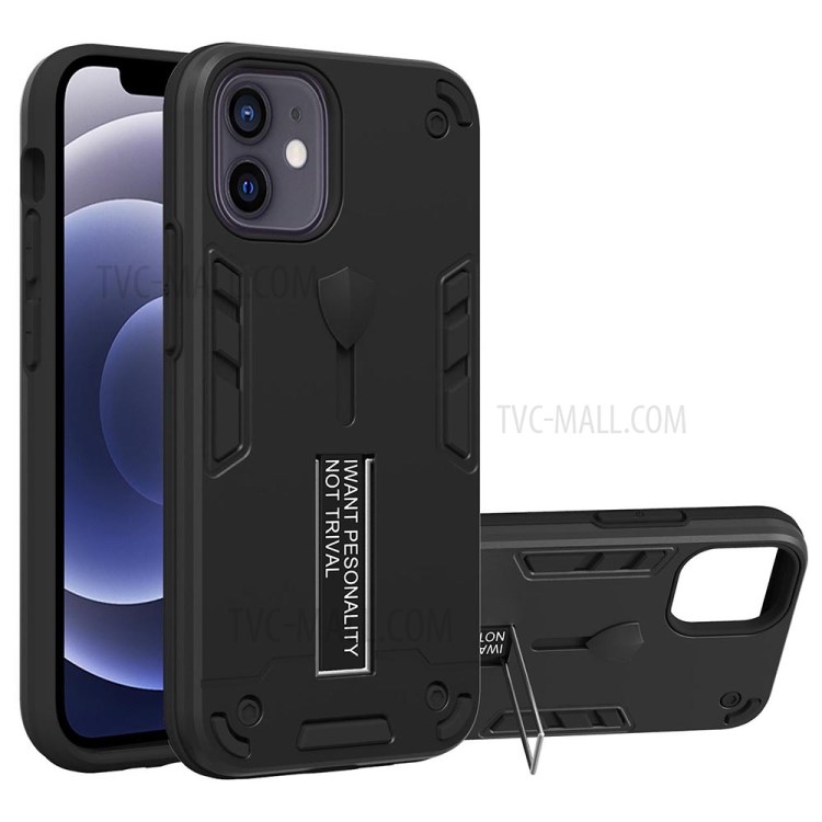 PC + TPU + Metal Invisible Kickstand 2-in-1 Phone Cover Case for iPhone 12 mini - Black-1