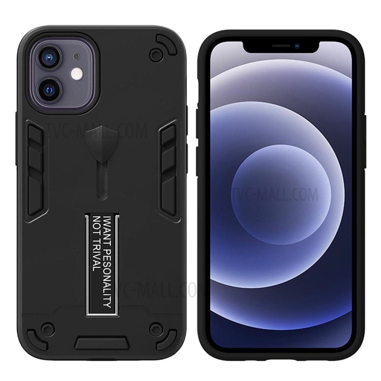 PC + TPU + Metal Invisible Kickstand 2-in-1 Phone Cover Case for iPhone 12 mini - Black-2
