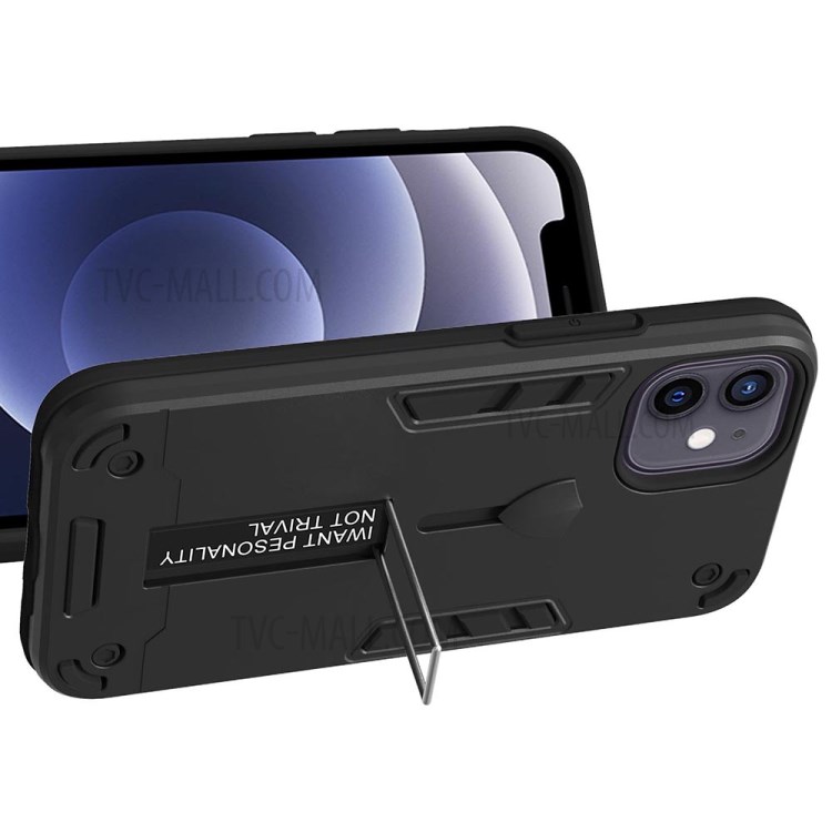 PC + TPU + Metal Invisible Kickstand 2-in-1 Phone Cover Case for iPhone 12 mini - Black-3
