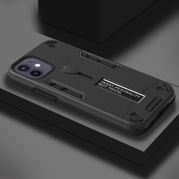 PC + TPU + Metal Invisible Kickstand 2-in-1 Phone Cover Case for iPhone 12 mini - Black-4