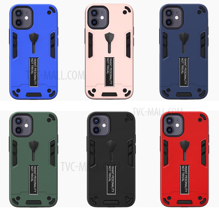 PC + TPU + Metal Invisible Kickstand 2-in-1 Phone Cover Case for iPhone 12 mini - Black-6