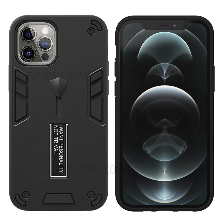 PC + TPU + Metal Phone Cover Case with Invisible Kickstand for iPhone 12/12 Pro - Black-2