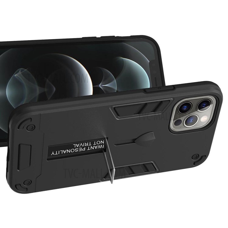 PC + TPU + Metal Phone Cover Case with Invisible Kickstand for iPhone 12/12 Pro - Black-3