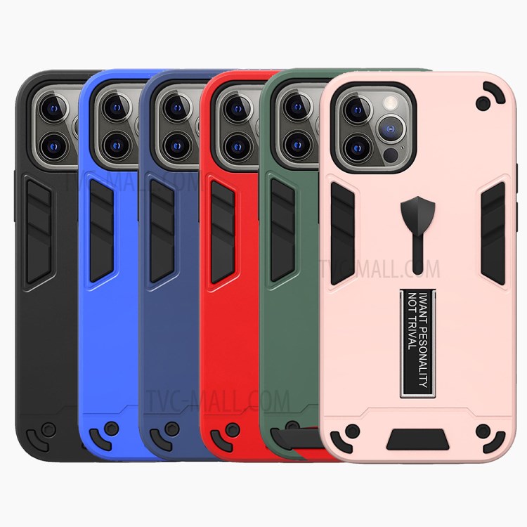 PC + TPU + Metal Phone Cover Case with Invisible Kickstand for iPhone 12/12 Pro - Black-5