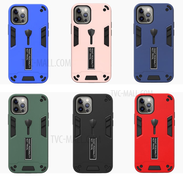 PC + TPU + Metal Phone Cover Case with Invisible Kickstand for iPhone 12/12 Pro - Black-6