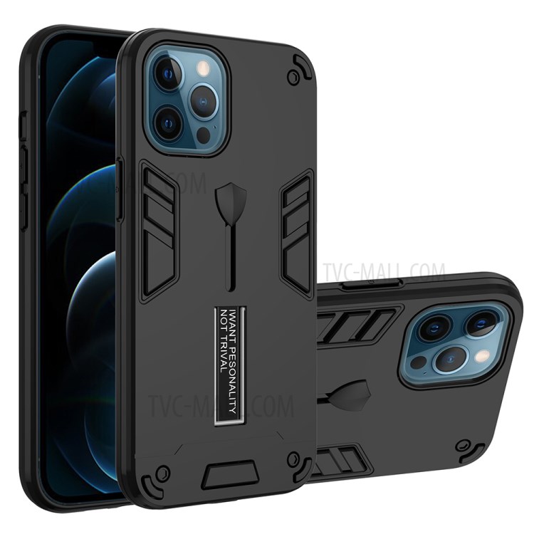 2 En 1 PC + TPU + Funda De Cubierta De Teléfono De Metal Con Asteroide Oculto Para IPhone 12 Pro Max - Negro-1