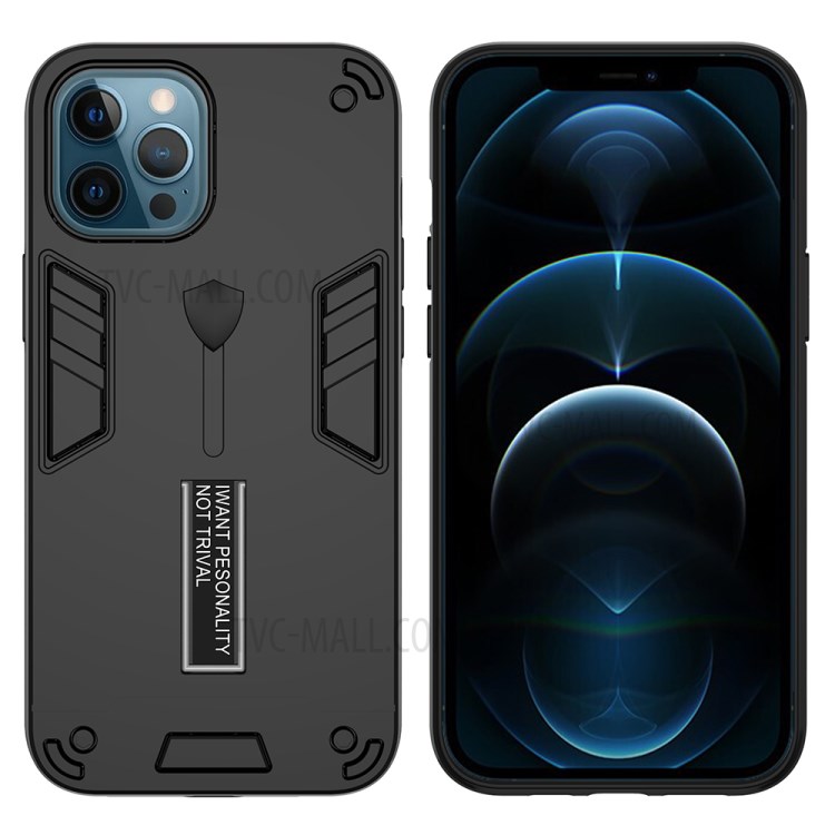 2 En 1 PC + TPU + Funda De Cubierta De Teléfono De Metal Con Asteroide Oculto Para IPhone 12 Pro Max - Negro-2