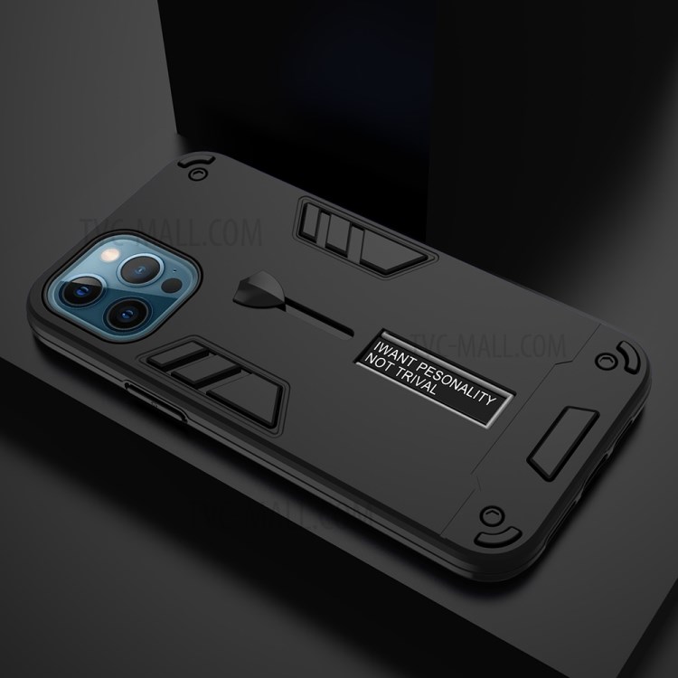 2 En 1 PC + TPU + Funda De Cubierta De Teléfono De Metal Con Asteroide Oculto Para IPhone 12 Pro Max - Negro-4