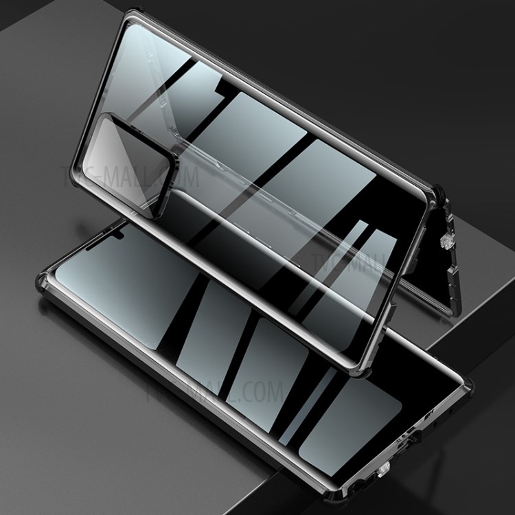 Four Corner Cushion + Lock Installation + Double Side Anti-peep Tempered Glass + Lens Cover Case for Samsung Galaxy Note20 Ultra/Note20 Ultra 5G - Black
