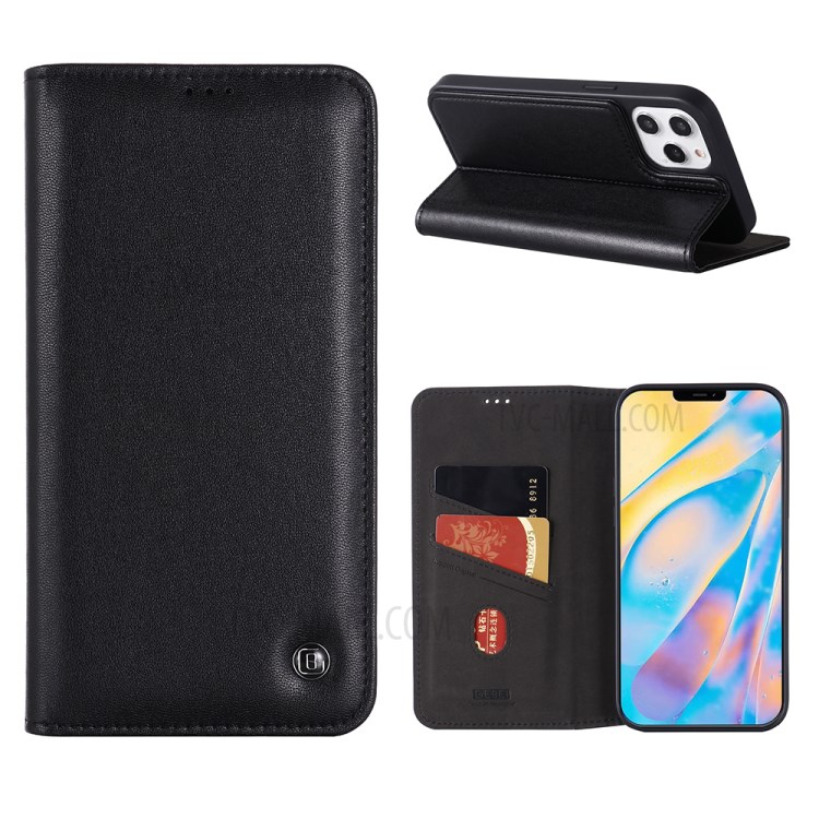 GEBEI KALA Série Crazy Cavalo Pele De Couro De Couro + Shell Do Telefone Para O IPhone 12/12 Pro - Preto-1