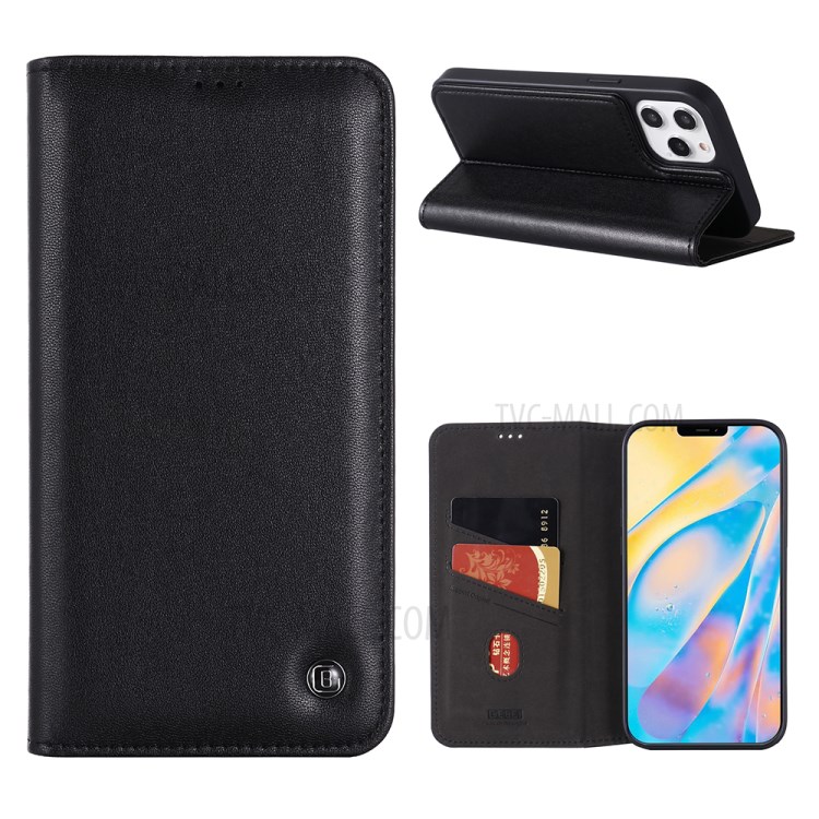 GEBEI Crazy Horse Texture Kala Series Leather Card Holder + Stand Phone Shell for iPhone 12 Pro Max - Black-1
