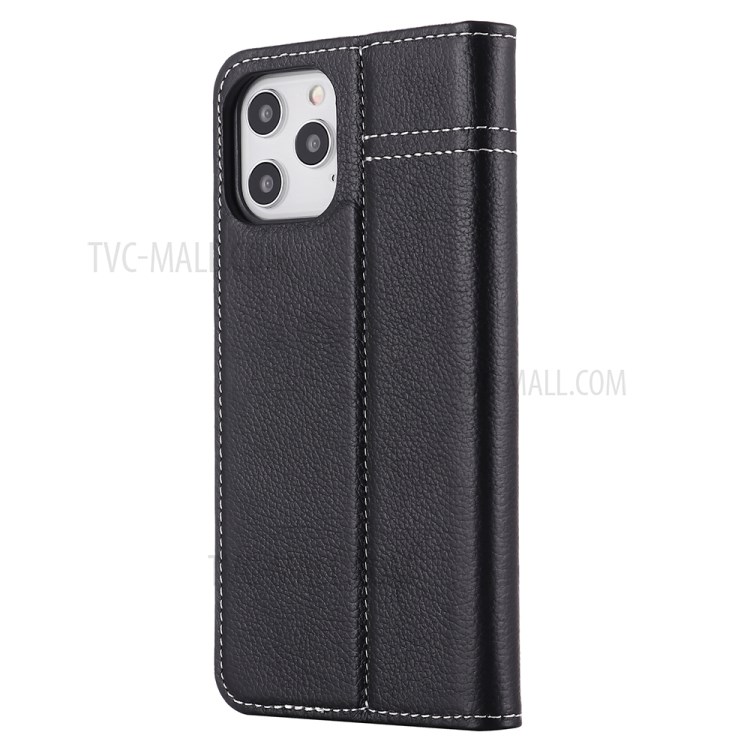 GEBEI Litchi Texture Genuine Leather Phone Protective Shell with Card Holder for iPhone 12/12 Pro - Black-2