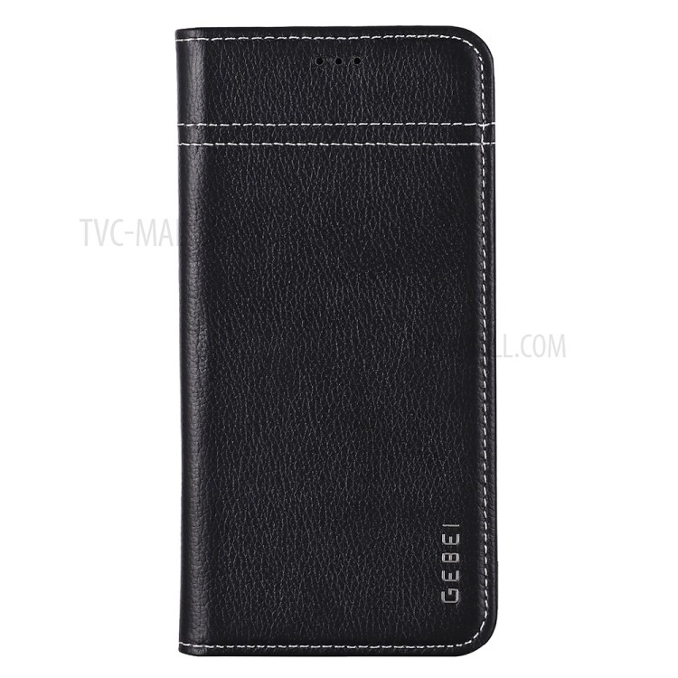 GEBEI Litchi Texture Genuine Leather Phone Protective Shell with Card Holder for iPhone 12/12 Pro - Black-4