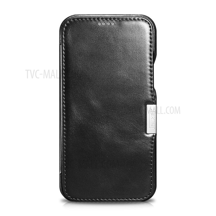 ICARE Retro Style Folio Flip Genuine Leather Phone Cover Case for iPhone 12 Pro Max - Black-2