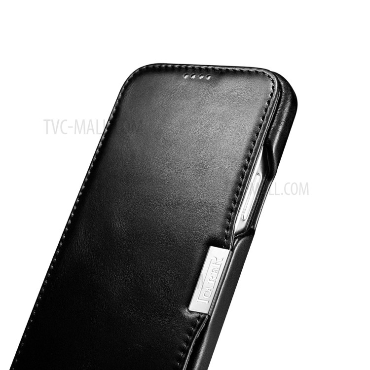 ICARE Retro Style Folio Flip Genuine Leather Phone Cover Case for iPhone 12 Pro Max - Black-7