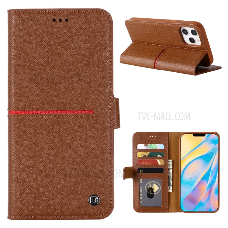 GEBEI Yaqi Genuine Leather Series Wallet and Stand Case for iPhone 12 Pro Max - Brown-1
