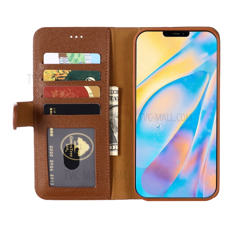 GEBEI Yaqi Genuine Leather Series Wallet and Stand Case for iPhone 12 Pro Max - Brown-3