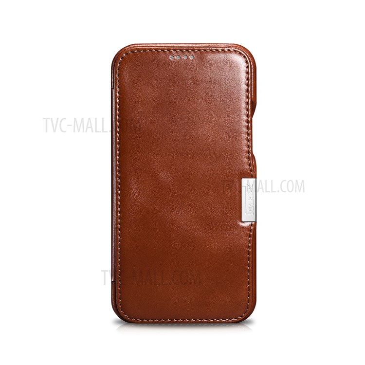 ICARER Retro Style Folio Genuine Leather Flip Phone Casing for iPhone 12/12 Pro - Brown-2
