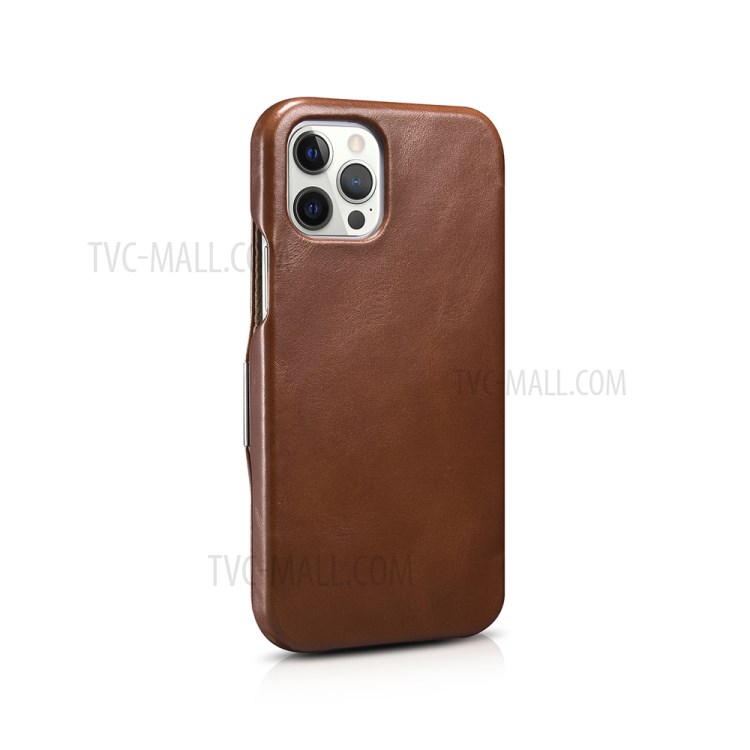 ICARER Retro Style Folio Genuine Leather Flip Phone Casing for iPhone 12/12 Pro - Brown-3