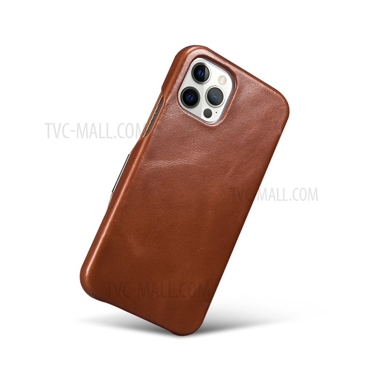ICARER Retro Style Folio Genuine Leather Flip Phone Casing for iPhone 12/12 Pro - Brown-4