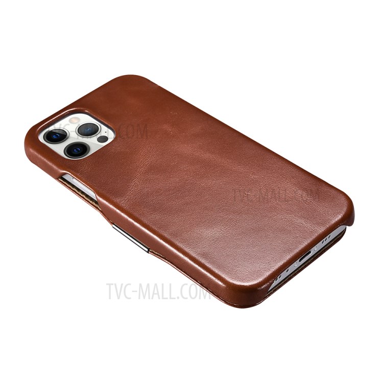 ICARER Retro Style Folio Genuine Leather Flip Phone Casing for iPhone 12/12 Pro - Brown-5