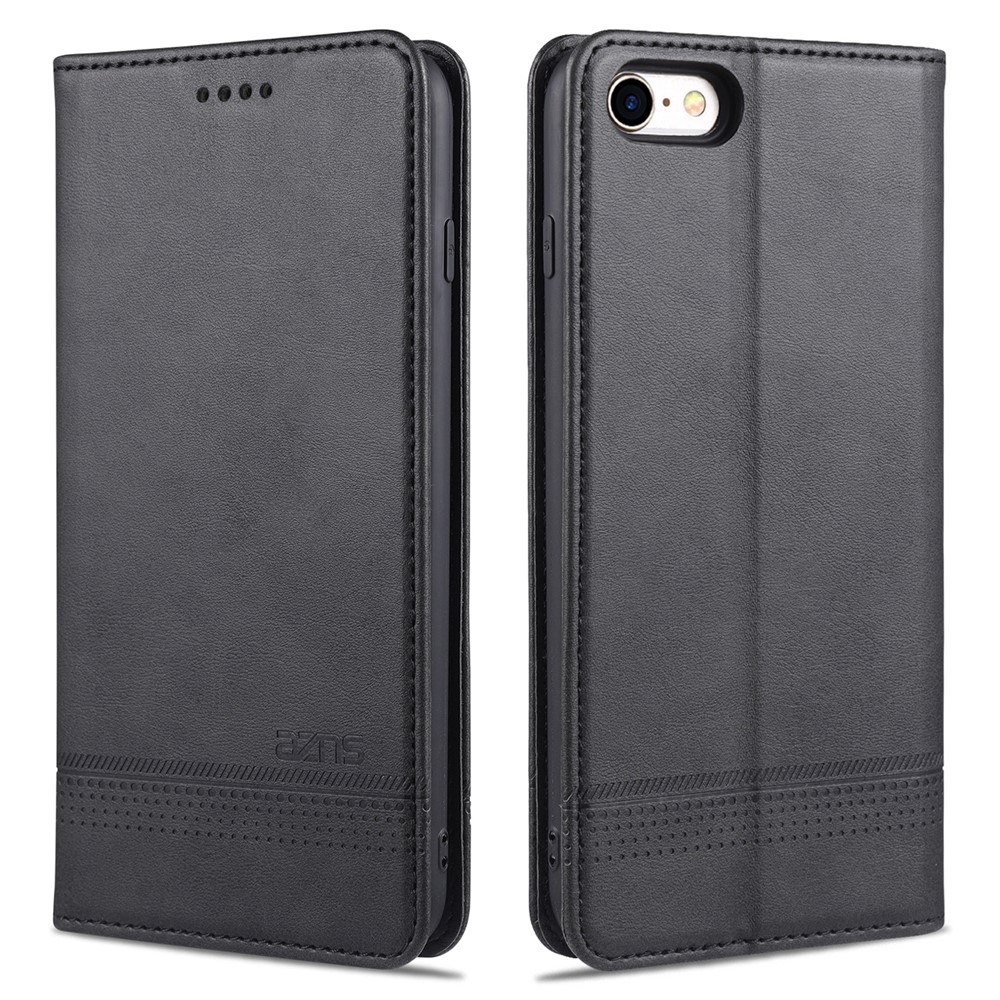 AZNS Auto-absorbed Leather Case for iPhone SE (2nd Generation)/7/8 Wallet Stand Cover - Black-1