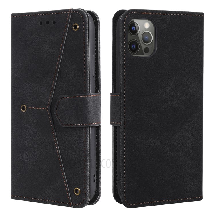 Splicing Skin-touch Wallet Stand Leather Case for iPhone 12 Pro / iPhone 12 - Black-2