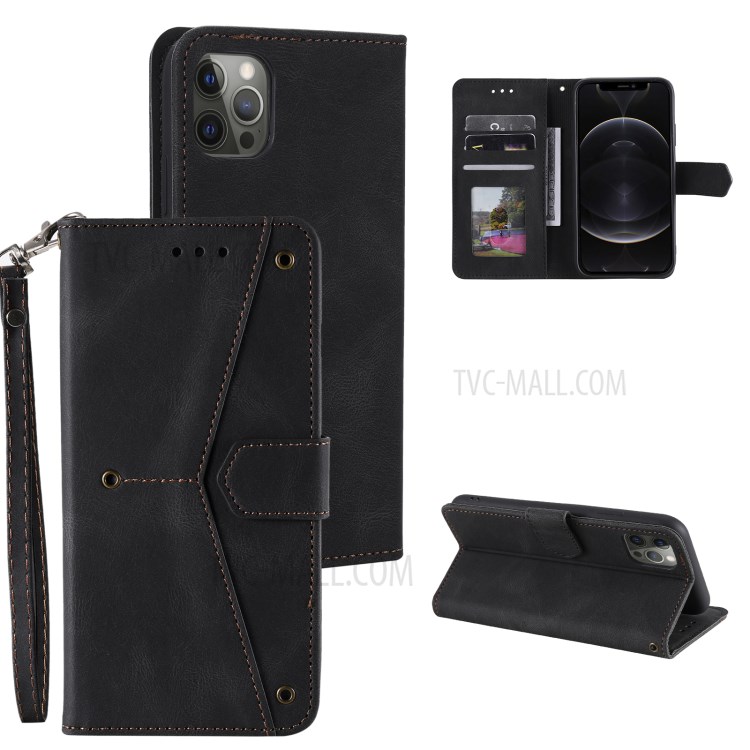 Splicing Skin-touch Wallet Stand Leather Case for iPhone 12 Pro Max - Black-1