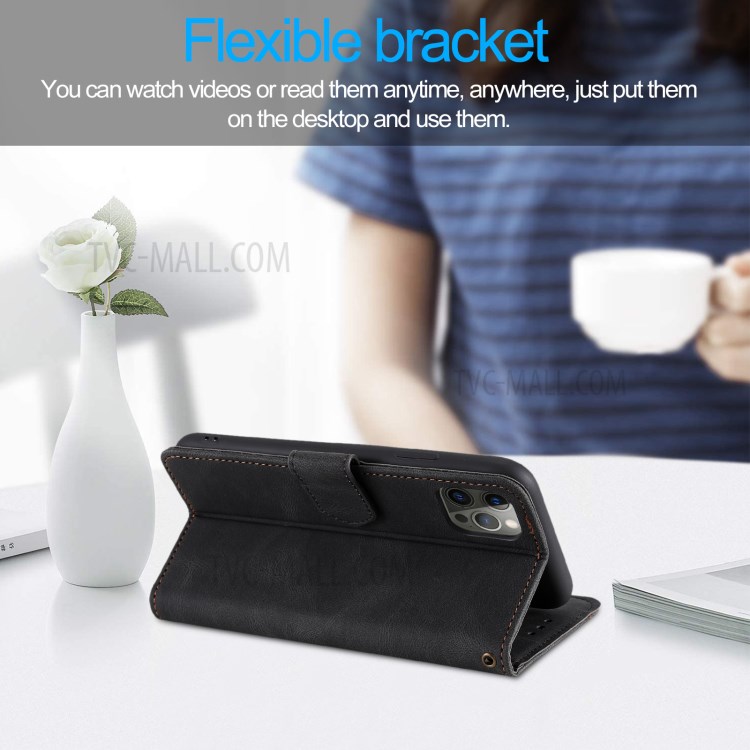 Splicing Skin-touch Wallet Stand Leather Case for iPhone 12 Pro Max - Black-10